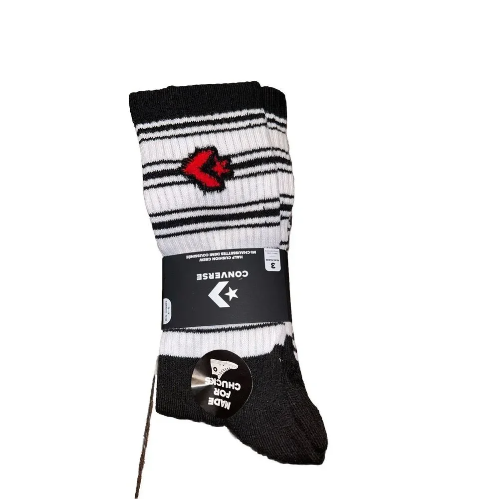 Men's‎ Converse 3-Pack Logo Red, Black, White  Crew Stripe Socks Size 6-12 NWT